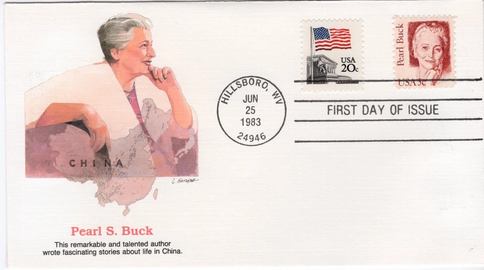 USPS FDC #1848 1983 5¢ Pearl Buck #1894 1981 20¢ Flag Over Supreme Court ST2597 - Image 1 of 2