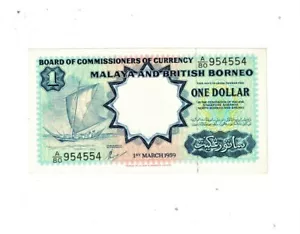 MALAYA & BRITISH BORNEO 1959 ISSUE $1 DOLLAR P8a - Picture 1 of 2
