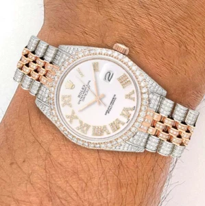 Rolex Datejust 12CT Natural Diamond Stainless Steel White Rose Yellow Watch 36mm - Picture 1 of 8