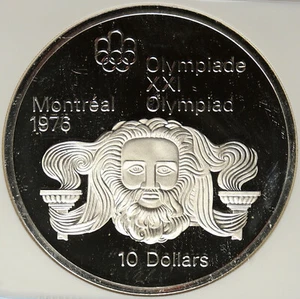 1974 CANADA Elizabeth II Olympics Montreal ZEUS Proof Silver $10 Coin NGC i99076 - Picture 1 of 5
