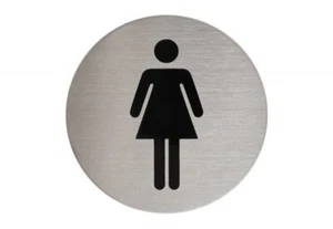 Toilet Door Sign Woman Round Self-Adhesive 3M -INOX - Picture 1 of 2