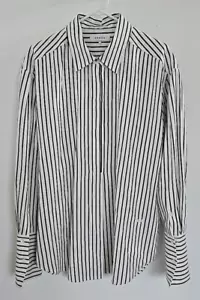 FRAME schwarz weiß gestreifter 1/2-Knopfleiste Leinenmischung Pullover Shirt Damen Gr. L - Bild 1 von 18