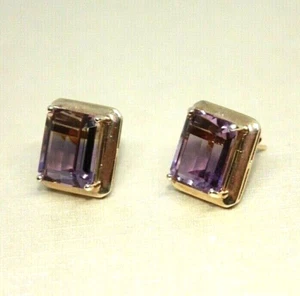 HANDGEFERTIGTE AMETHYST OHRRINGE 14 GELBGOLD 11x13MM 4,6G RECHTECK DAMEN - Bild 1 von 11