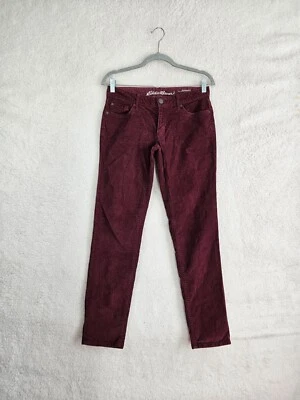 Calça feminina Eddie Bauer 2 mistura de algodão borgonha cintura baixa namorado slim fit - Imagem 1 de 4
