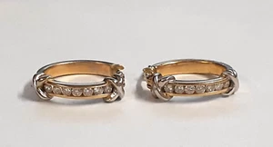 (RI4) 14k Two-Tone Women's Diamond Hoop Earrings (.14 CTW) Size 3/4" (4.1 Grams) - Picture 1 of 7