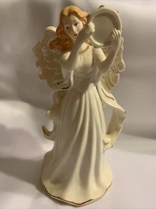 Vintage Angel Holding A Tambourine White/cream With Gold Trim Porcelain - Picture 1 of 6