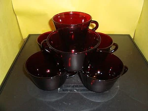 QTY 6 Vintage Anchor Hocking Coffee / Tea Cup Royal Ruby Red Depression Glass  - Picture 1 of 5