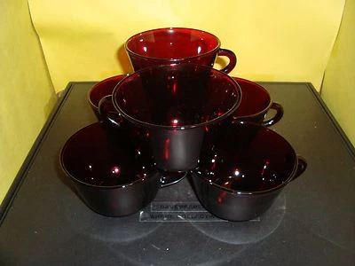 QTY 6 Vintage Anchor Hocking Coffee / Tea Cup Royal Ruby Red Depression Glass  - Image 1 of 4