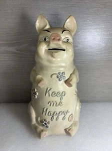 Vintage “Keep Me Happy” Ceramic Piggy Bank 9” RARE HTF - Foto 1 di 9