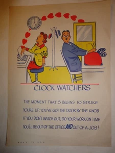 Vintage 1940s Vinegar Valentine "Clock Watchers" Sarcastic Insult Poem  11" x 8" - Picture 1 of 3
