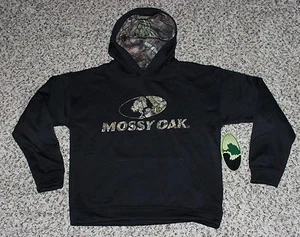 NEW Mossy Oak Youth Hoodie Black with Camo Hunting Hooded Sweatshirt S M L XL - Picture 1 of 2