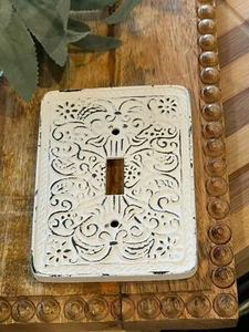 Light Switch Cover Plate Ornate White Farmhouse French-Vintage Cast Iron Metal - Picture 1 of 17