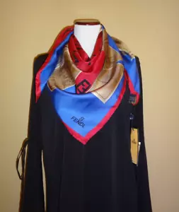 Vintage NWT Fendi Bordeaux Blue Taupe Silk "From Rome with Love" Souvenir Scarf - Picture 1 of 15