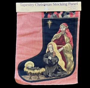 Vtg Nativity Scene Tapestry Christmas Stocking Fabric Panel  Cotton Metallic USA - Picture 1 of 10