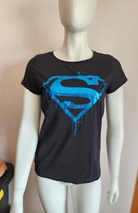 DC Comics Superman Ladies Black Blue Foil Print Short Sleeve T Shirt Size XXS - Picture 1 of 5