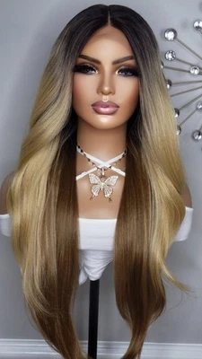 Nueva Peluca Larga Ondulada Rubia Miel Marrón Estilo Encaje Frontal Mujer Moda Pelucas de Cabello  Foto 1 de 4