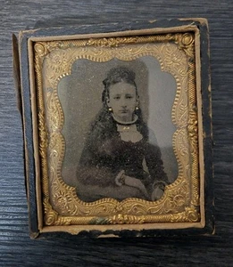 Abito nero ragazza monocromatico Ambrotipo 1800 - Foto 1 di 2