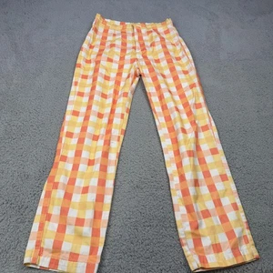 Free People Pants Womens 4 Orange Yellow Plaid Gingham Lounge Casual Pull On - Picture 1 of 7