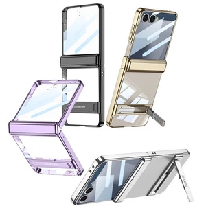 Magnetic Hinge Stand Clear Phone Case+Screen Film For Samsung Galaxy Z Flip 7 - Picture 1 of 12