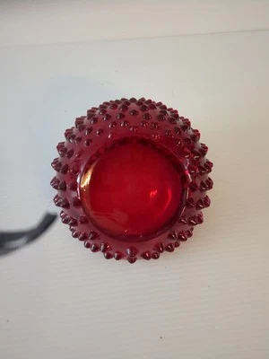 Vintage Fenton Glass Ruby Red Hobnail Ashtray Half Round Ball Orb  - Image 1 of 4