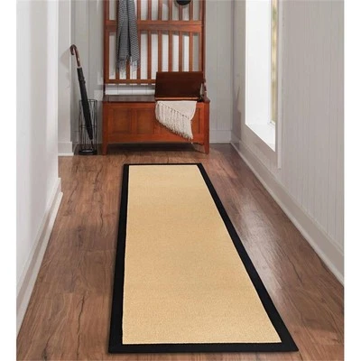 Linon Empire Machine Tufted Wool 2'6"x12' Rug in Sisal and Black - Image 1 of 4