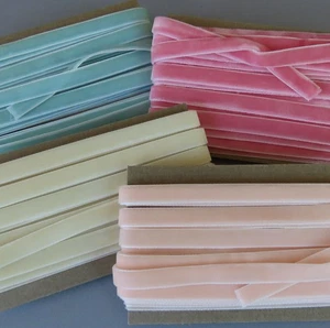 4 Lots Velvet Crafting RIBBON 3/8" Wide X 27 Yards Blue PINK Cream Mauve * New - Picture 1 of 3