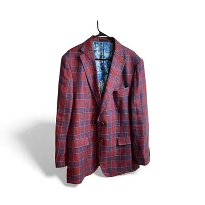 Chaqueta Blazer Tallia Para Hombre Rojo Azul a Cuadros - Talla 46L - Forro Floral Audaz - Usada en Excelente Condición Foto 1 de 4