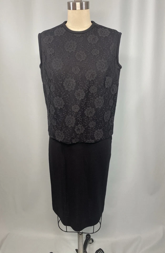 Conjunto de falda y top vintage vestido TALLA EXTRA PEQUEÑO XS lana negra años 60 encaje INGLATERRA Foto 1 de 4