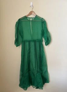 Kamperett Meiere Midi Silk Organza Dress Green Small - Picture 1 of 5