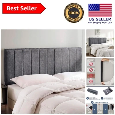 Upholstered King Headboard - Elegant Wall Mounted Design in Grey Easy Assembly - Image 1 of 4
