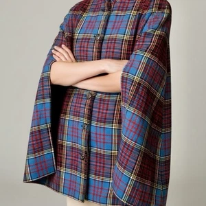 Tartan Plaid Wool Cape Coat Vintage Jenners Edinburgh Scotland Large Lined - Bild 1 von 11
