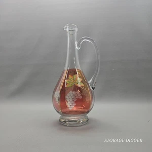 Vintage Weinblatt Design Karaffe mit Griff 12" hoch Goldrand klar & rot - Bild 1 von 12
