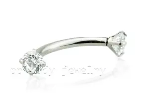 16G CZ Prong Set Internally Threaded Curved Barbell Eyebrow Ring 5/16"- 9/16" - Picture 1 of 7