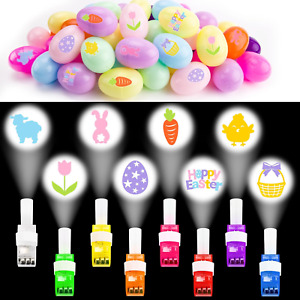 Easter Basket Stuffers - 32 Pack Easter Eggs with Finger Projector Lights - for