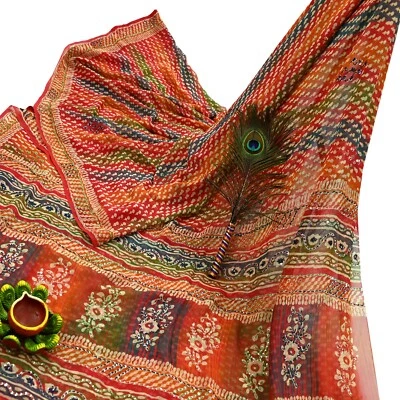 Indian Vintage Sari Multi Hand Embroidered Pure Georgette Silk Saree Fabric 5yd - Image 1 of 4