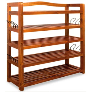 CASARIA® Shoe Rack Storage Shelves | 5 Tiers | Solid Acacia Wood | Dark Brown - Picture 1 of 8