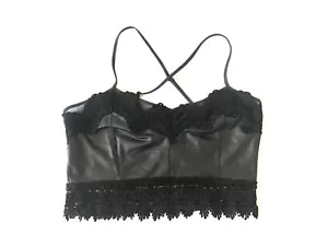 Damen Bralette Crop Top Größe M Medium Schwarz Criss Cross Häkel Dessous - Bild 1 von 11