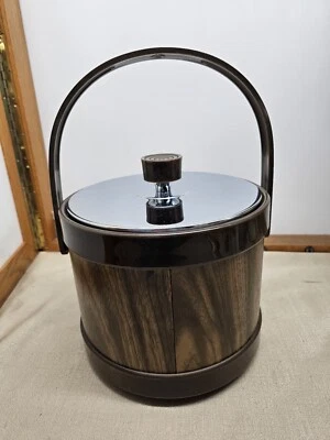 Cubo de hielo Atapco aislado aspecto madera 3 cuartos vajilla enfriador de vino mango tapa retro Foto 1 de 4