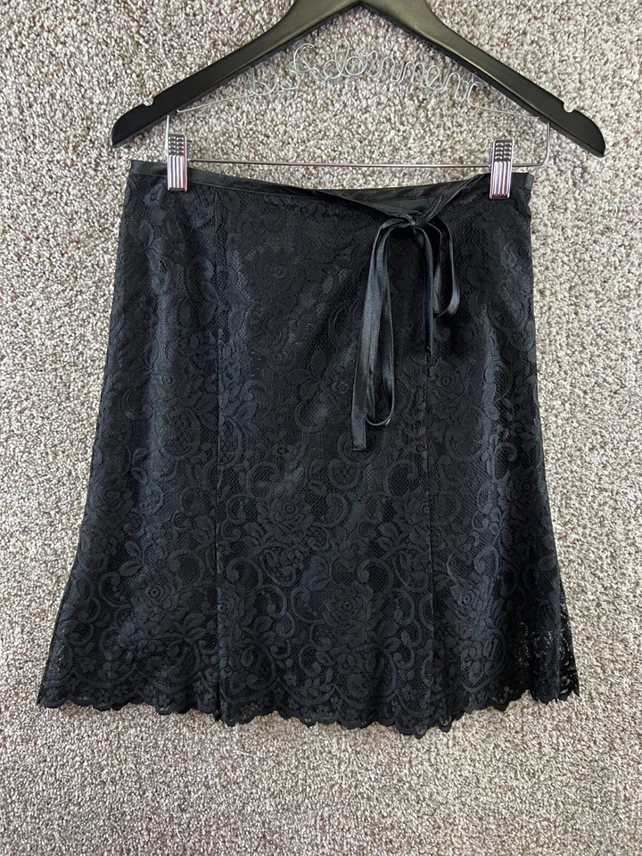Falda Apostrophe Encaje Línea A Para Mujer Talla 4P Negra Forrada Falda Corbata Cintura Foto 1 de 4