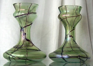 ANTIQUE PAIR DECORATIVE GLASS ART NOUVEAU LOETZ VASES LOETZ - Picture 1 of 8