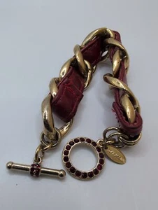 Tommassini Red Leather GoldTone Chain Crystal Embellished Bracelet - Picture 1 of 5