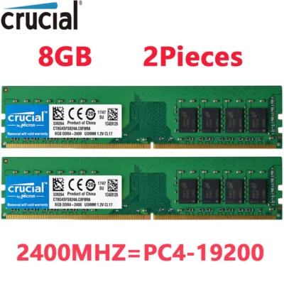 Crucial DDR4 16GB 2400 Mhz PC4-19200 288pins Desktop Memory Dimm Ram 1.2V 2X8GB - Image 1 of 4