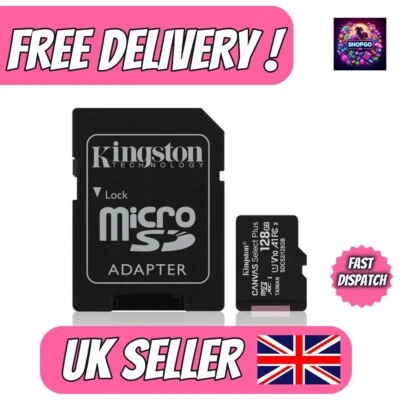 Kingston Micro SD Card  128GB Class 10 SDHC SDXC Phone Memory & Adapter UK  - Image 1 of 3