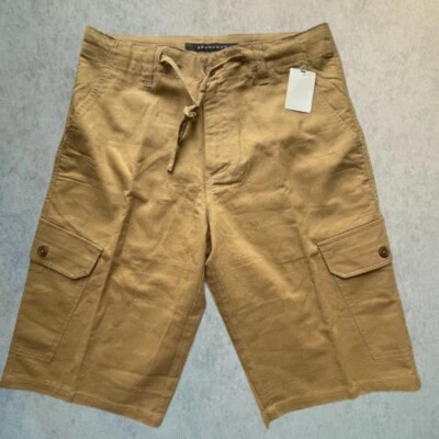 Shorts masculino Sean John bronzeado carga frente plana ajuste relaxado mistura de linho tamanho 30 - Imagem 1 de 4