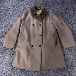 VTG Might Mac Double Breasted Wool Coat Mens 38 Fur Collar Quilted Lining USA - Picture 1 of 16