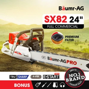 BAUMR-AG Commercial Petrol Chainsaw E-Start 24" Bar Chain Saw Top Handle Pruning - Picture 1 of 12