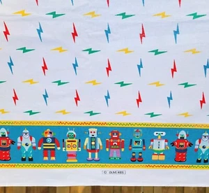 Vtg Robot Fabric Jetsons Rosey 4 yds RETRO Sci Fi Fantasy Border Olive Kids Boys - Picture 1 of 4