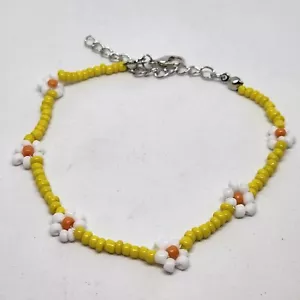 Fußkettchen Perlen Gänseblümchen Rocailles gelb weiß orange - Bild 1 von 4