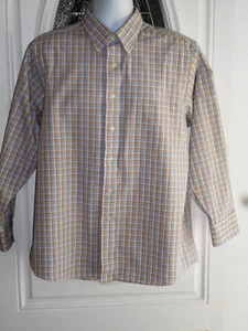 CHAPS MEN'S 16 1/2 (32-33) LONG SLEEVE LIGHT BLUE ,TAN & BEIGE PLAID SHIRT EUC - Picture 1 of 2