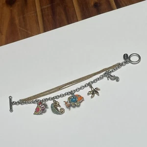 Ann Taylor Rhinestone Charm Bracelet Gold Tone With Fish Seahorse And Starfish - Picture 1 of 8
